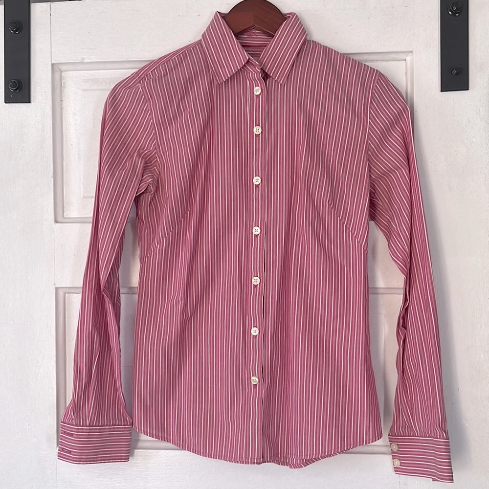 Banana Republic Non-Iron Fitted Pink Striped Button-down Shirt